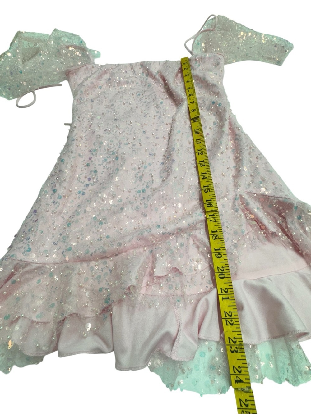 Sequin Flare Long Sleeve Dress in Pink. - Picture 6 of 10